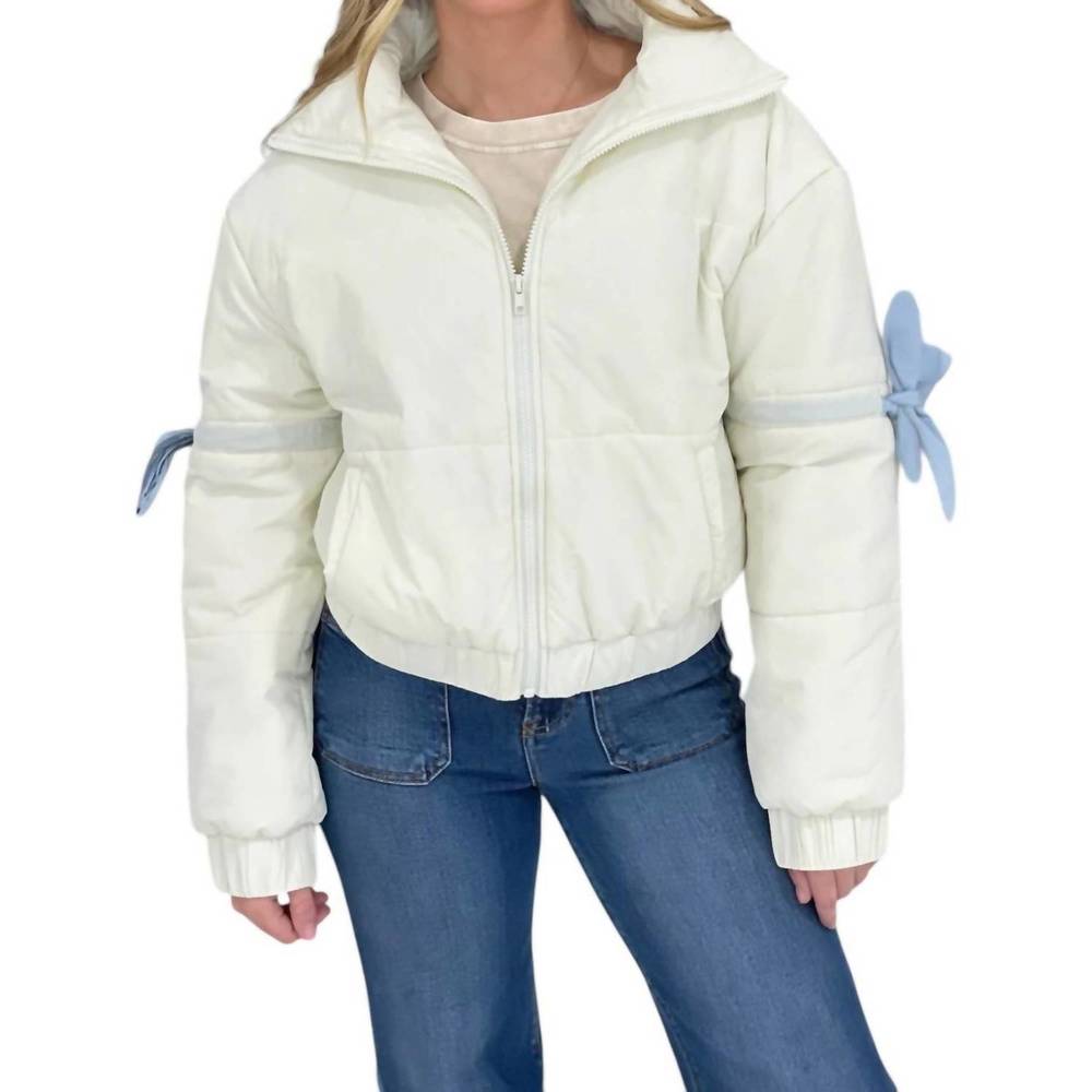 NEW PRETTY GARBAGE bow puffer jacket in white